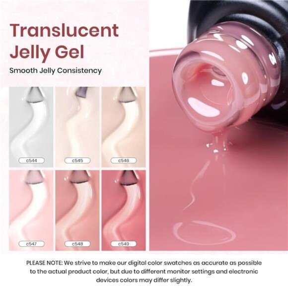 Jelly Gel Nail Polish Set, 6 Colors Neutral Sheer Milky White Nude Pink Gel - Picture 3 of 7